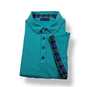 William Murray Golf Turquoise Plaid Trim Polo Shirt Men's X-Large Short Sleeve